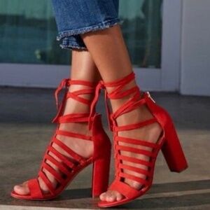 Sam Edelman Yarina Bright Orange Suede Ankle Wrap Gladiator Heels